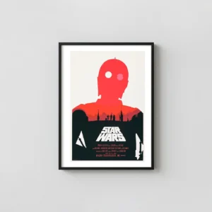 A New Hope Poster: Olly Moss C-3PO Minimalist Art Print – Negative Space Design Minimalist Movie Poster xe2x80x93 Portrait Frame Wall Art Mockup | MerchFuse