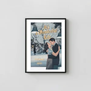 Laurent Durieux It's a Wonderful Life Poster (2014) - George & Mary Embrace in Bedford Falls It's a Wonderful Life Movie Posters xe2x80x93 Portrait Frame Wall Art Mockup | MerchFuse