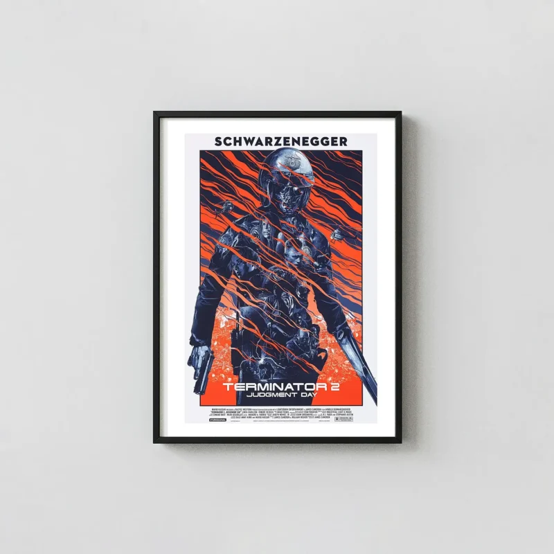 Terminator 2: Judgment Day Gabz Poster | T-1000 & Future War Screen Print Art Movie Posters xe2x80x93 Portrait Frame Wall Art Mockup | MerchFuse