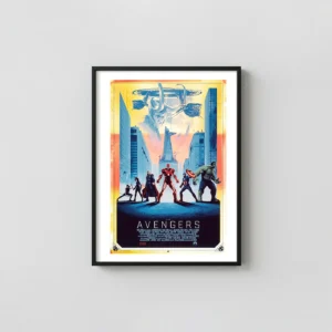 The Avengers Movie Poster | Chitauri Invasion Screen Print Art | Marvel Heroes Assemble Action & Adventure Movie Posters xe2x80x93 Portrait Frame Wall Art Mockup | MerchFuse