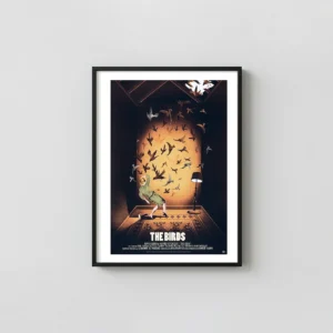 Alfred Hitchcock's The Birds Poster | Adam Simpson Mondo Movie Posters xe2x80x93 Portrait Frame Wall Art Mockup | MerchFuse
