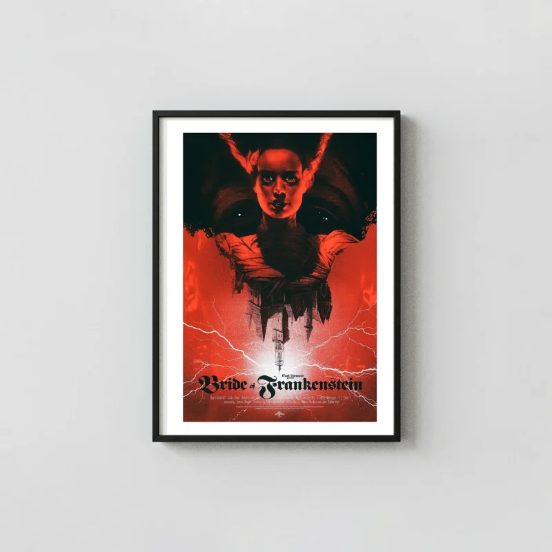 The Bride of Frankenstein (Greg Ruth Mondo Art Print) | Universal Classic Horror Horror Movies Posters xe2x80x93 Portrait Frame Wall Art Mockup | MerchFuse