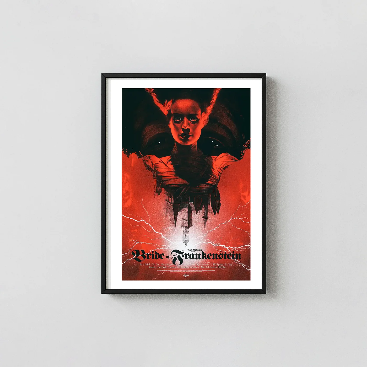 The Bride Of Frankenstein (Greg Ruth Mondo Art Print) | Universal Classic Horror Poster The Bride Of Frankenstein (Greg Ruth Mondo Art Print) | Universal Classic Horror Horror Movies Posters Xe2X80X93 Portrait Frame Wall Art Mockup | Merchfuse
