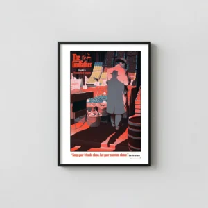The Godfather Fruit Market Poster by Laurent Durieux | Iconic Vito Corleone Scene Cult Classic Movies Posters xe2x80x93 Portrait Frame Wall Art Mockup | MerchFuse