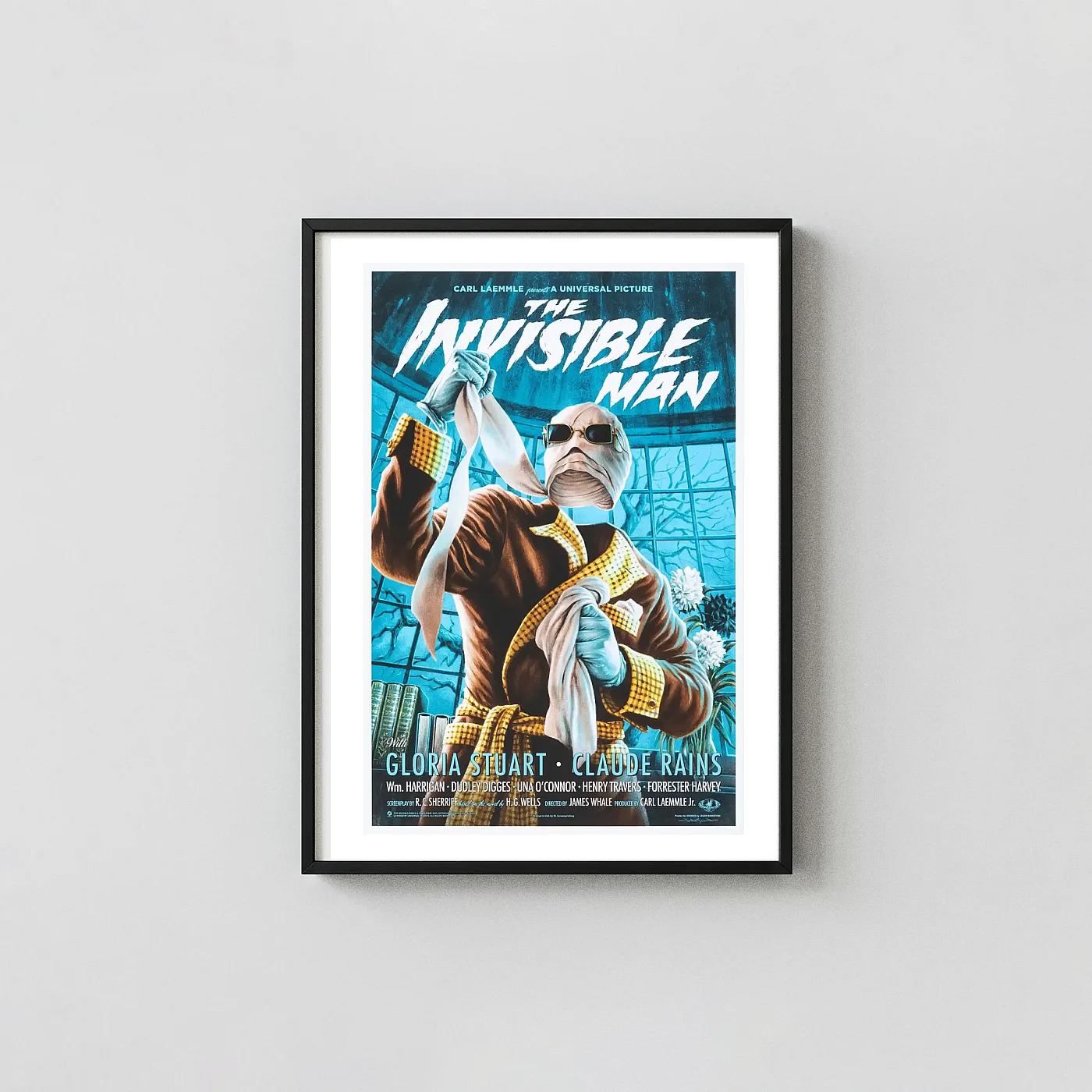 The Invisible Man (1933) Mondo Poster By Jason Edmiston | Universal Horror Art Print The Invisible Man (1933) Mondo Poster By Jason Edmiston | Universal Horror Horror Movies Posters Xe2X80X93 Portrait Frame Wall Art Mockup | Merchfuse