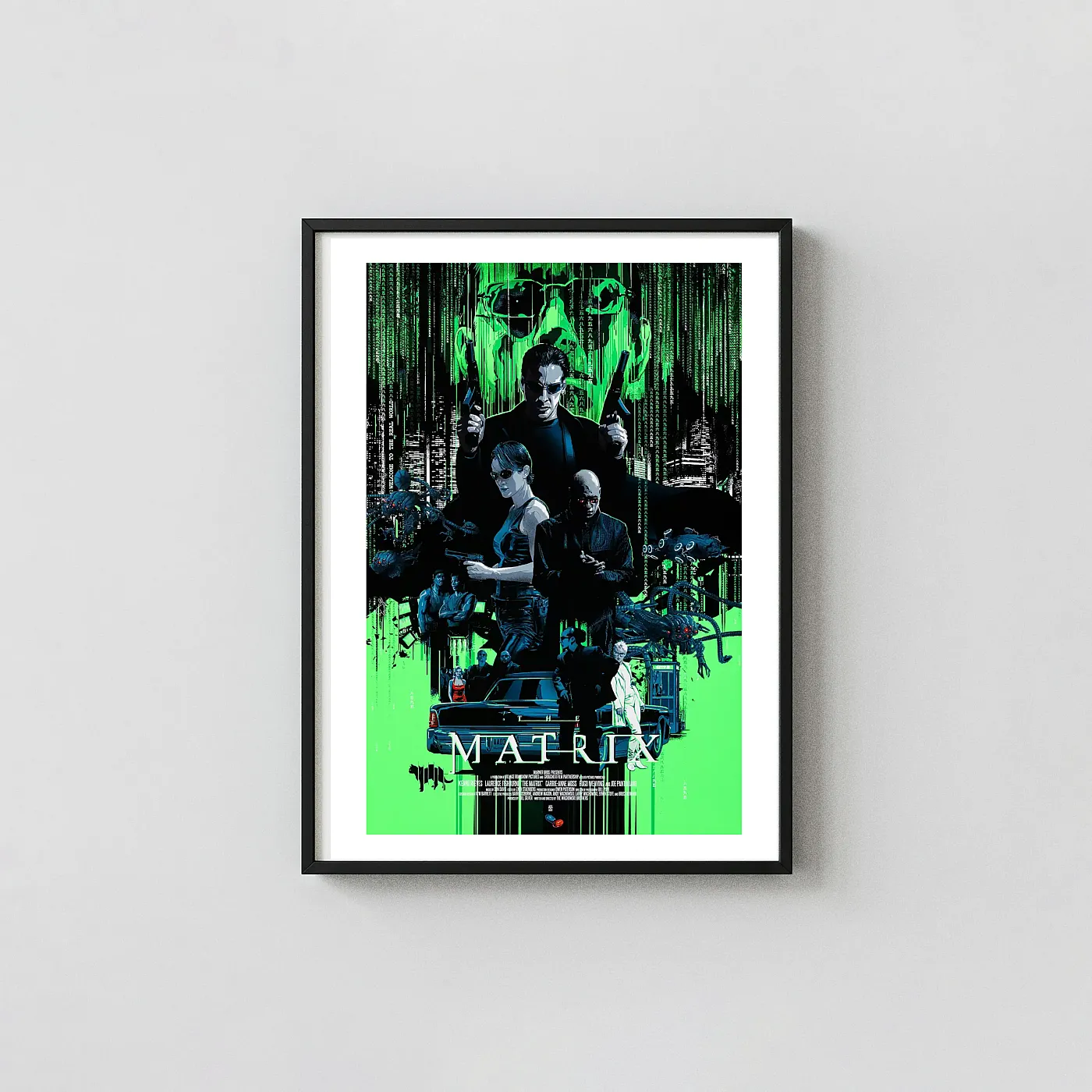 The Matrix (Vance Kelly) Alternative Movie Poster | Neo, Trinity, and Morpheus Best Sellers xe2x80x93 Portrait Frame Wall Art Mockup | MerchFuse