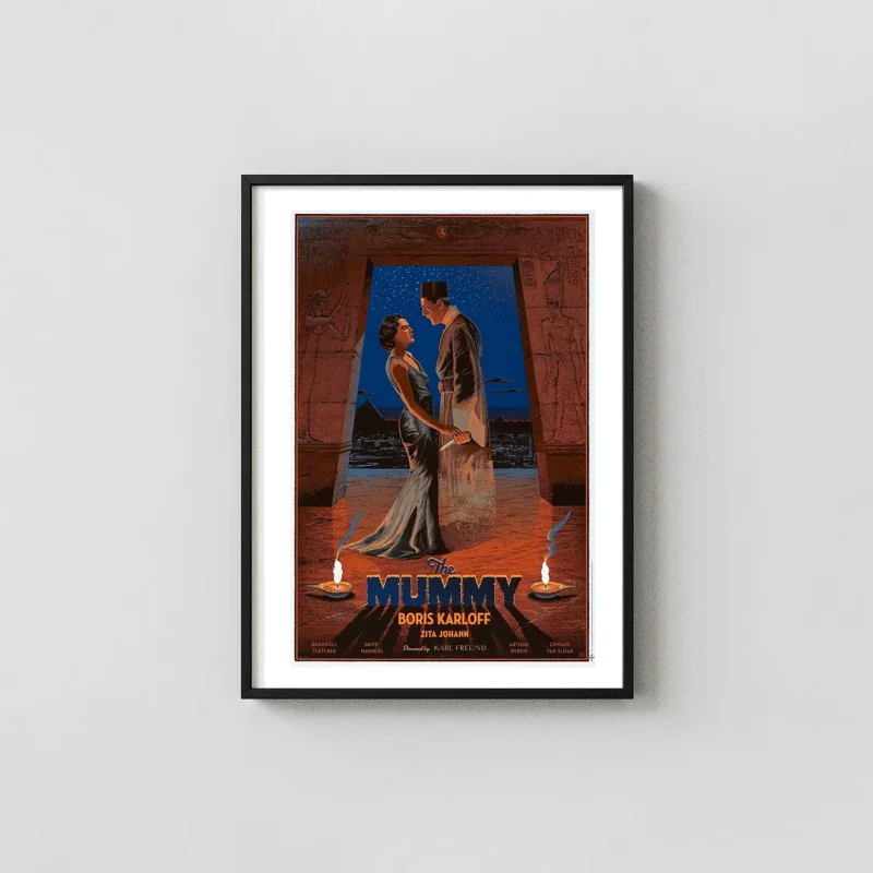 The Mummy (1932) Laurent Durieux Mondo Poster | Boris Karloff Classic Horror Art Horror Movies Posters xe2x80x93 Portrait Frame Wall Art Mockup | MerchFuse