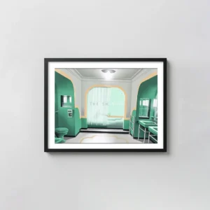 The Shining Poster - Room 237 Art Deco Bathroom Print by JC Richard Movie Posters xe2x80x93 Landscape Frame Wall Art Mockup | MerchFuse